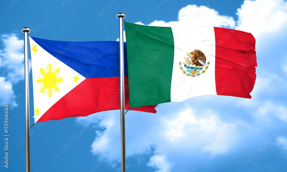 Philippines flag with Mexico flag, 3D rendering Philippines flag with Mexico flag, 3D rendering