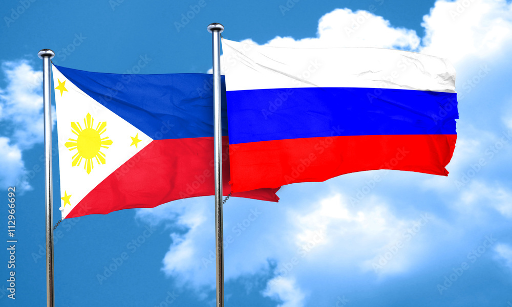 Philippines flag with Russia flag, 3D rendering Philippines flag with Russia flag, 3D rendering