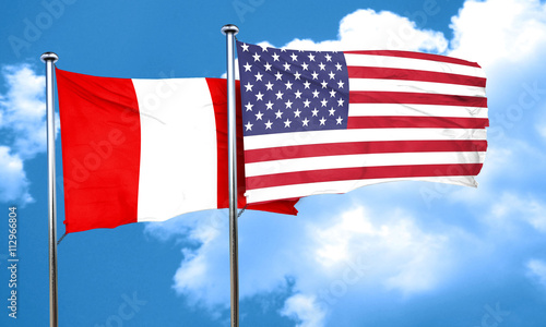 Peru flag with American flag  3D rendering