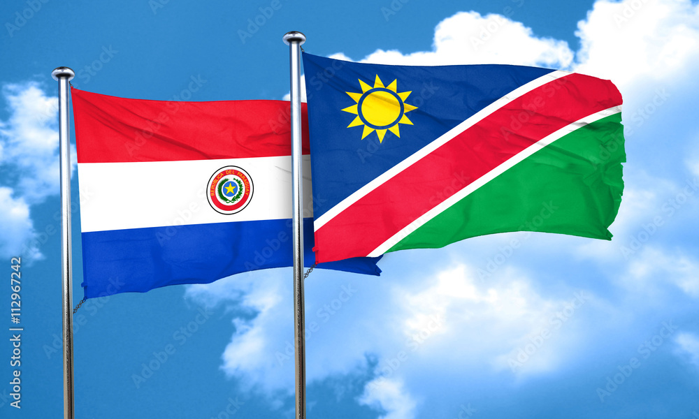 Paraguay flag with Namibia flag, 3D rendering