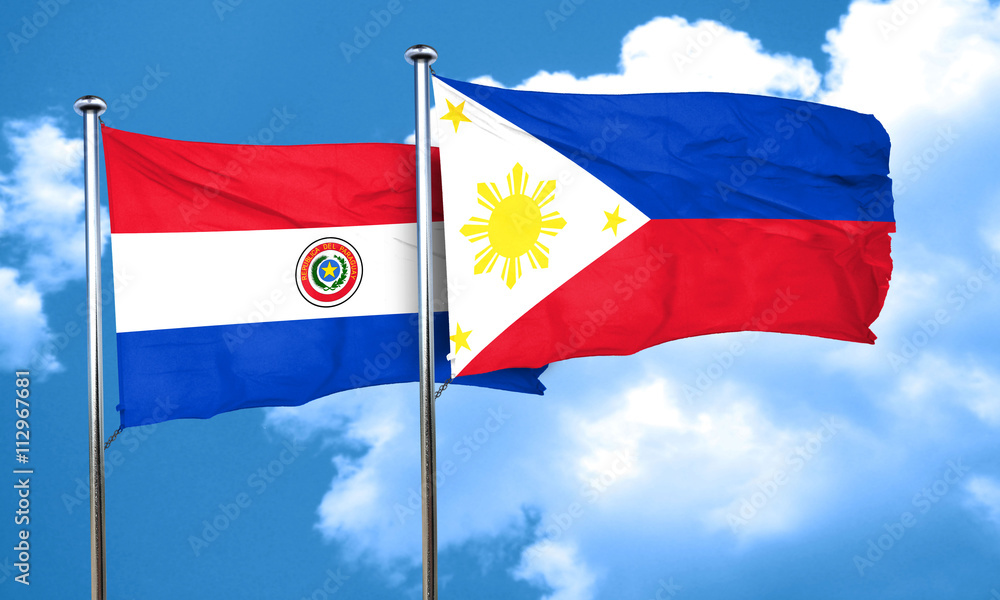 Paraguay flag with Philippines flag, 3D rendering Paraguay flag with Philippines flag, 3D rendering