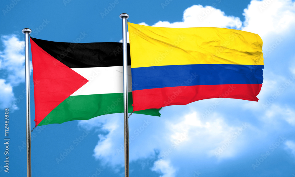 palestine flag with Colombia flag, 3D rendering palestine flag with Colombia flag, 3D rendering
