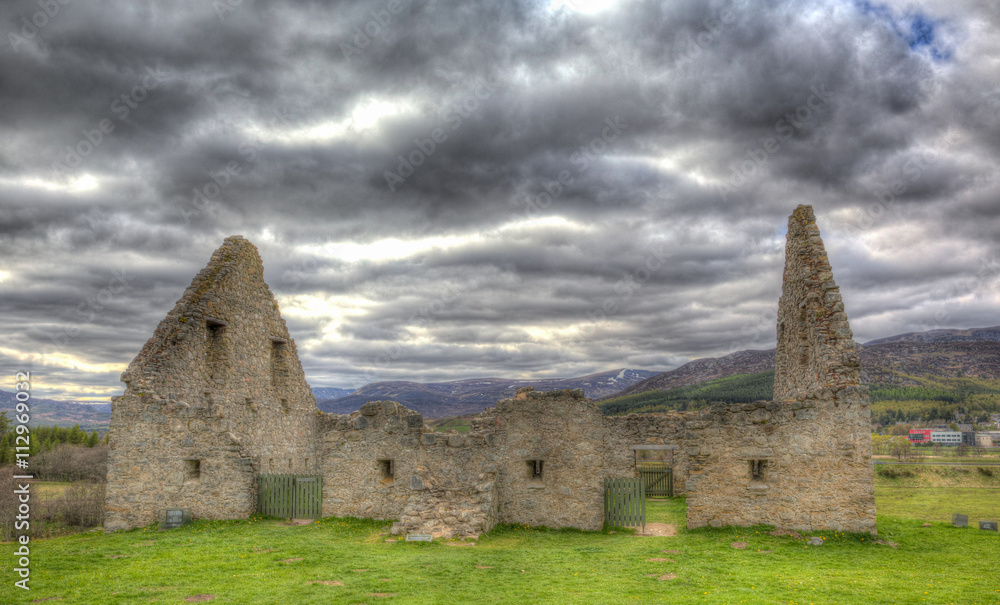 Ruthven Barracks Badenoch Scotland UK ancient historic fortification in HDR