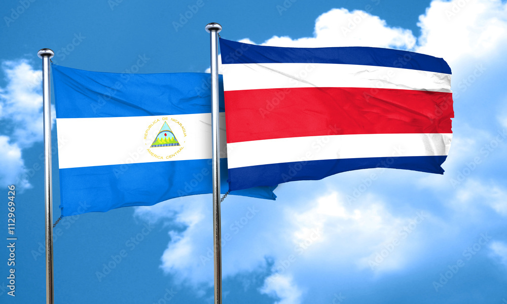 nicaragua flag with Costa Rica flag, 3D rendering nicaragua flag with Costa Rica flag, 3D rendering