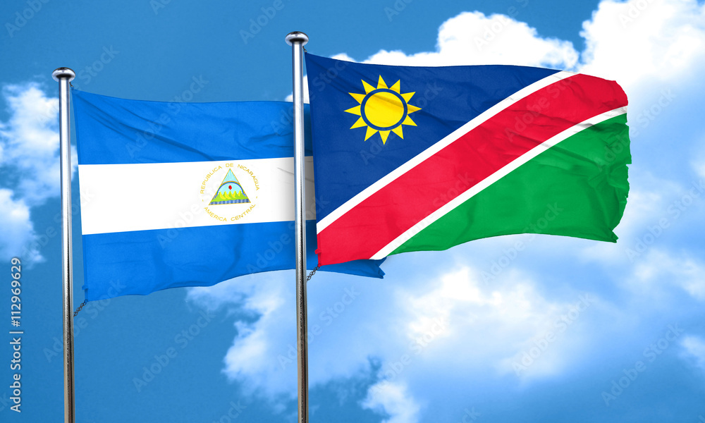 nicaragua flag with Namibia flag, 3D rendering nicaragua flag with Namibia flag, 3D rendering