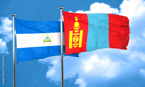 nicaragua flag with Mongolia flag, 3D rendering