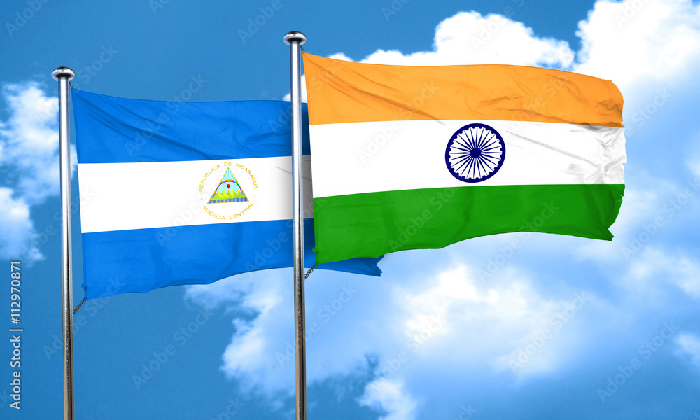 nicaragua flag with India flag, 3D rendering nicaragua flag with India flag, 3D rendering