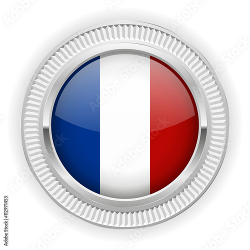 Runder Button mit französische Flagge und silber Rand