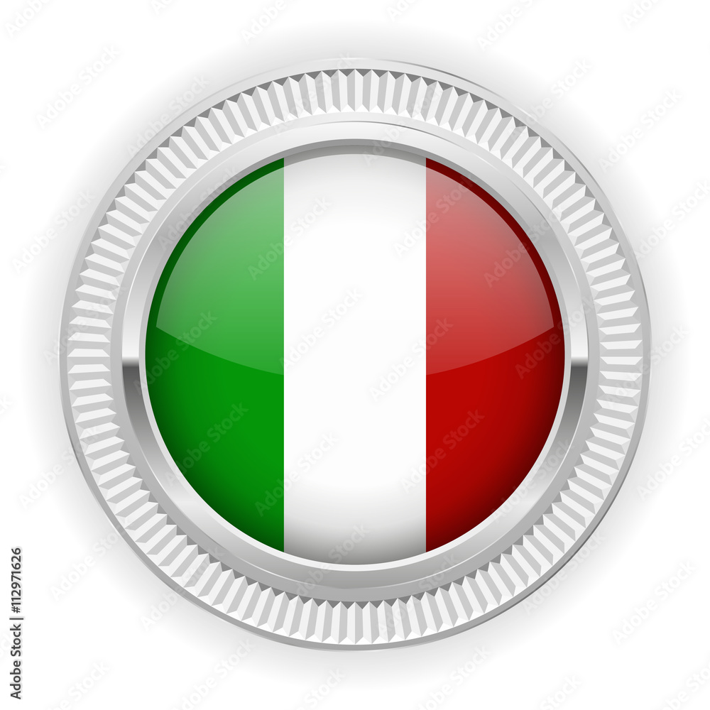 Runder Button mit italienische Flagge und silber Rand Runder Button mit italienische Flagge und silber Rand