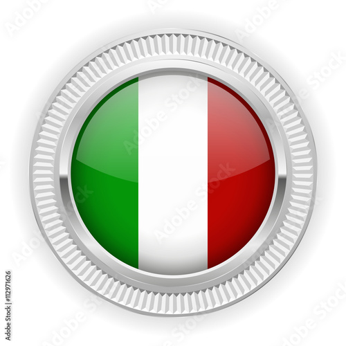 Runder Button mit italienische Flagge und silber Rand