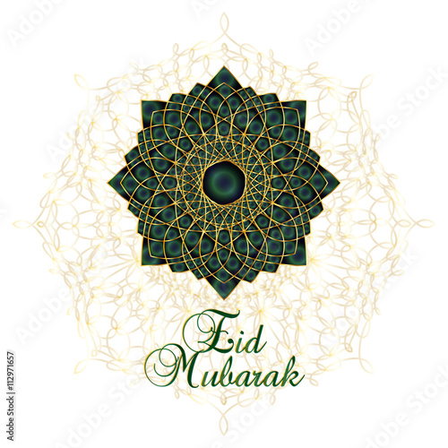 Eid Mubarak - muslim islamic holiday celebration greeting card or wallpaper with arabic floral round ornaments, arabesque mandala