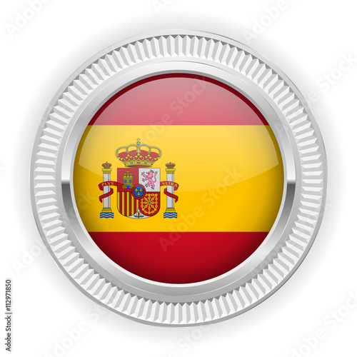 Runder Button mit spanische Flagge und silber Rand
