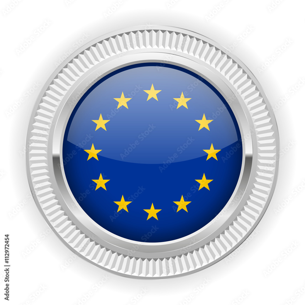 Runder Button mit europäische Flagge und silber Rand Runder Button mit europäische Flagge und silber Rand