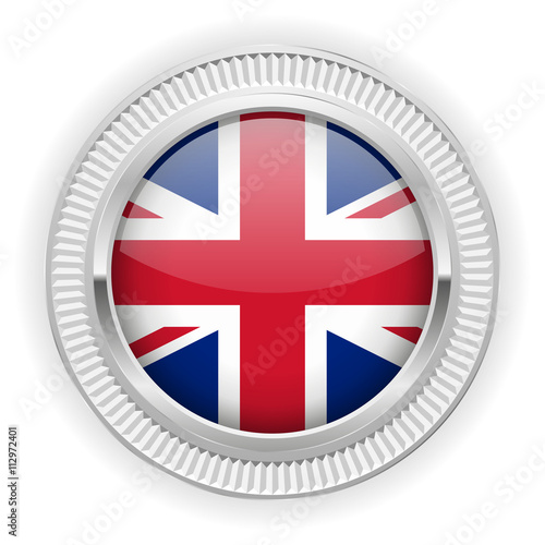 Runder Button mit britische Flagge und silber Rand