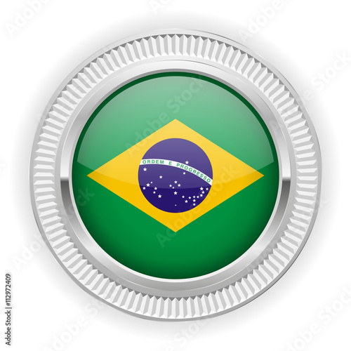 Runder Button mit brasilianische Flagge und silber Rand
