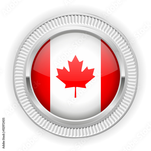 Runder Button mit kanadische Flagge und silber Rand