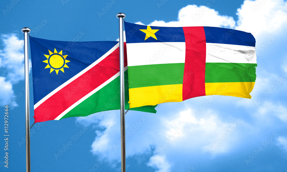 Namibia flag with Central African Republic flag, 3D rendering Namibia flag with Central African Republic flag, 3D rendering