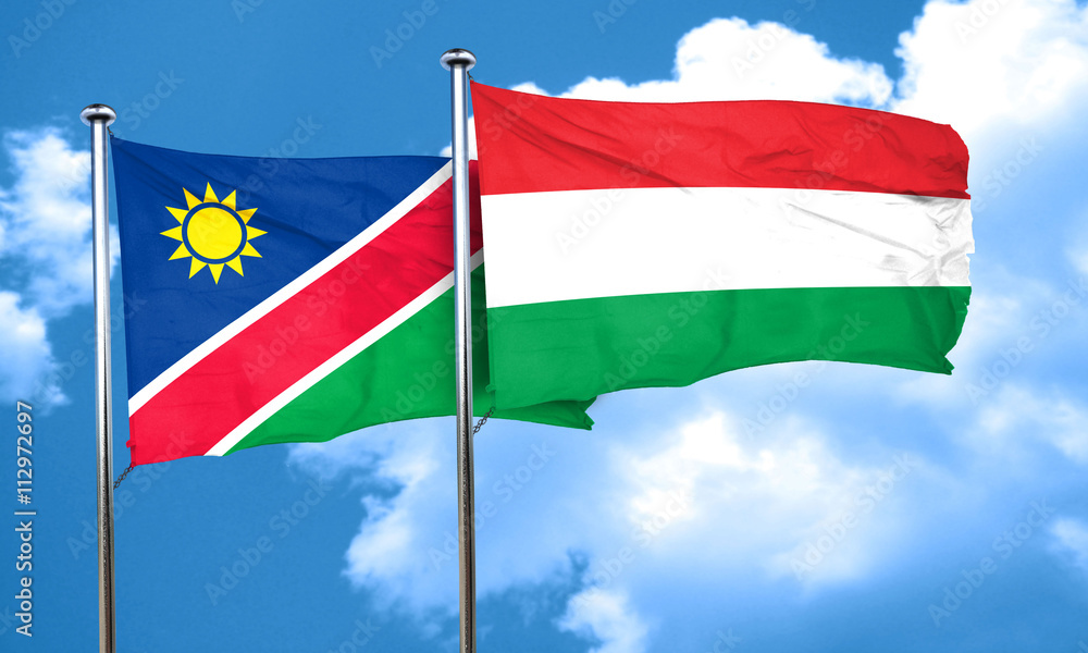Namibia flag with Hungary flag, 3D rendering Namibia flag with Hungary flag, 3D rendering