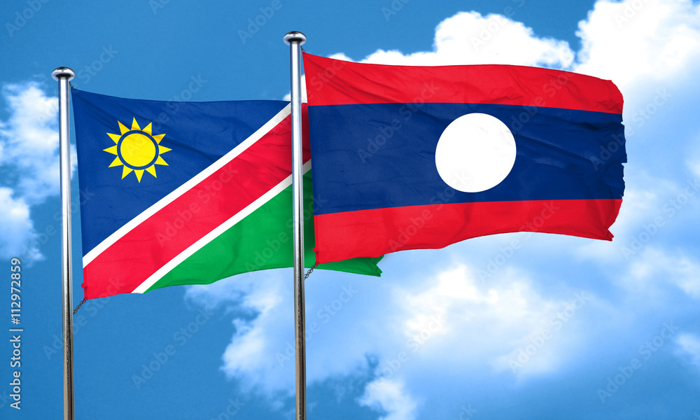 Namibia flag with Laos flag, 3D rendering Namibia flag with Laos flag, 3D rendering