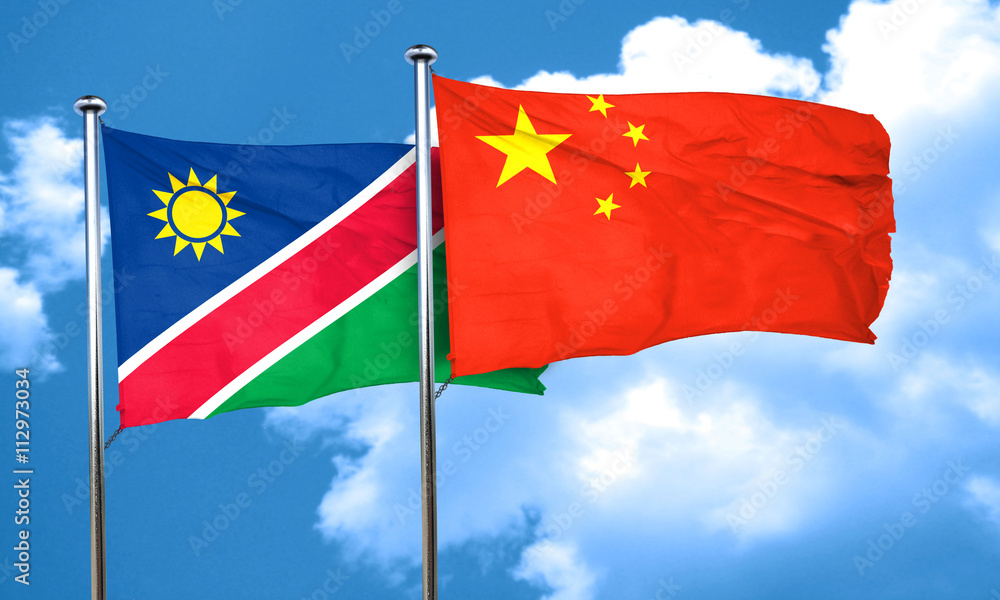 Namibia flag with China flag, 3D rendering Namibia flag with China flag, 3D rendering