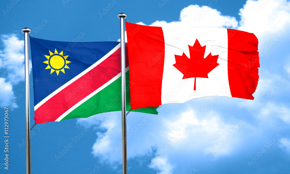 Namibia flag with Canada flag, 3D rendering Namibia flag with Canada flag, 3D rendering