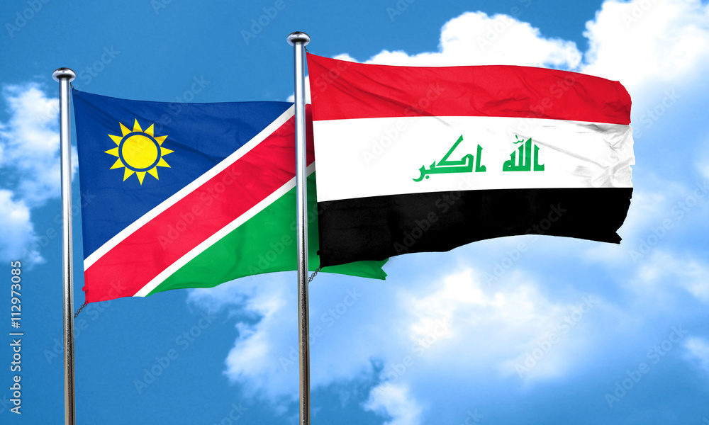 Namibia flag with Iraq flag, 3D rendering Namibia flag with Iraq flag, 3D rendering