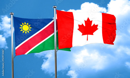 Namibia flag with Canada flag, 3D rendering