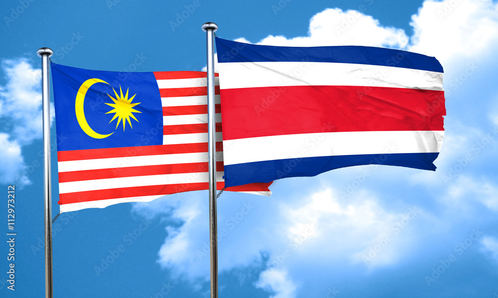 Malaysia flag with Costa Rica flag, 3D rendering