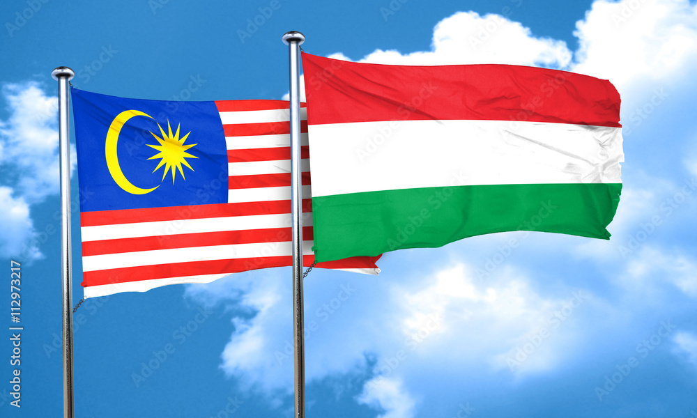 Malaysia flag with Hungary flag, 3D rendering Malaysia flag with Hungary flag, 3D rendering