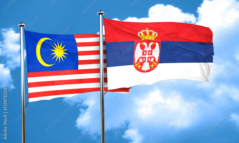 Malaysia flag with Serbia flag, 3D rendering Malaysia flag with Serbia flag, 3D rendering