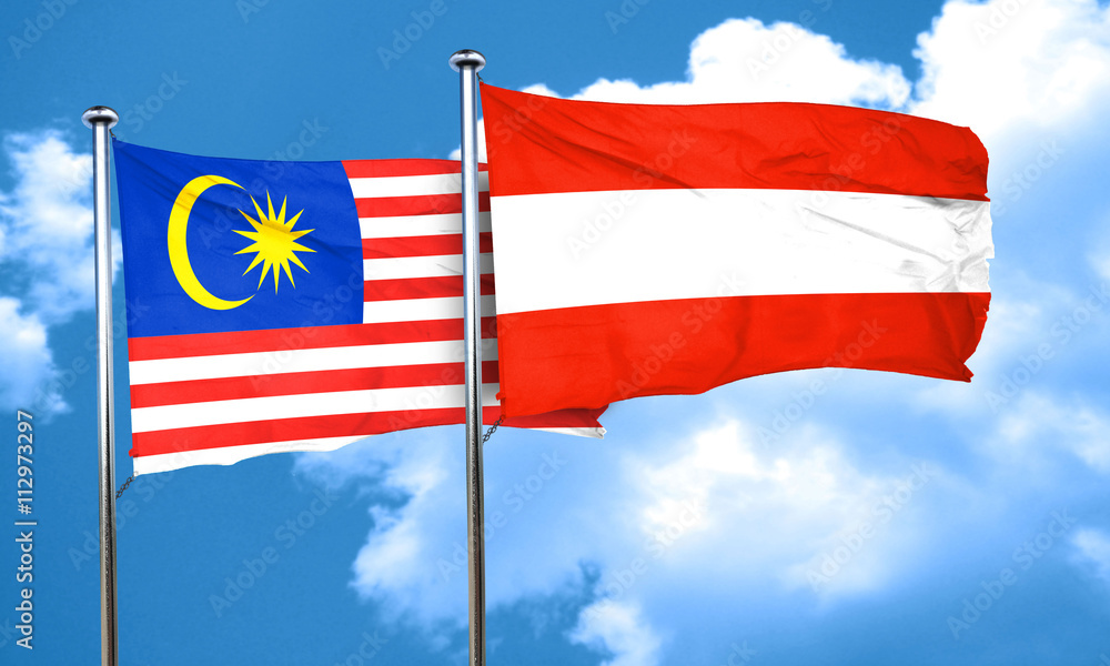 Malaysia flag with Austria flag, 3D rendering Malaysia flag with Austria flag, 3D rendering