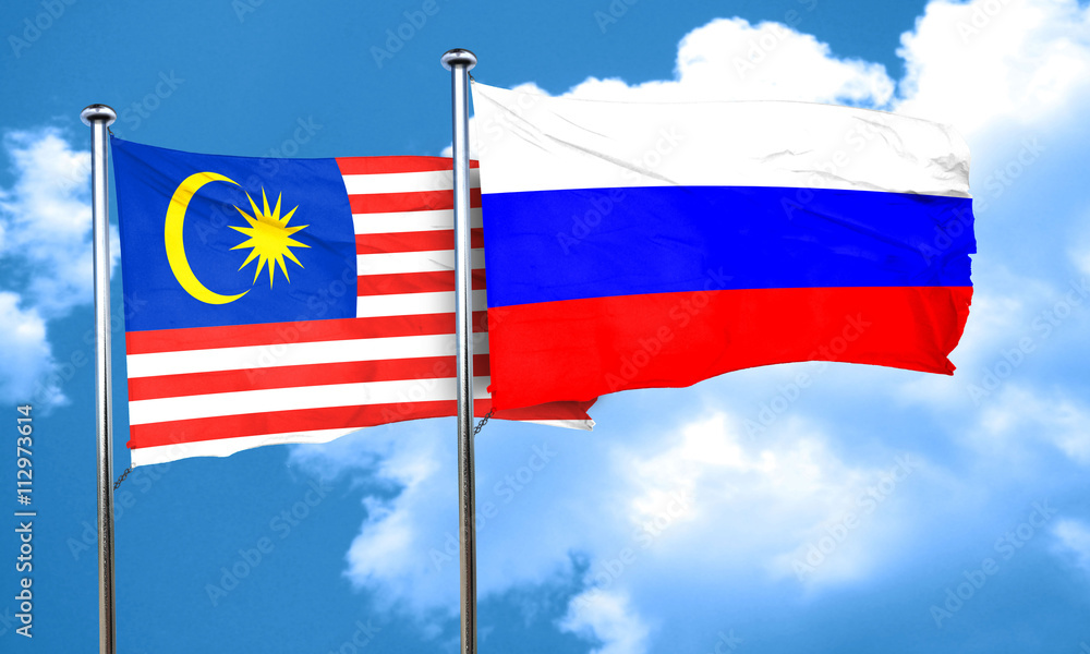 Malaysia flag with Russia flag, 3D rendering Malaysia flag with Russia flag, 3D rendering
