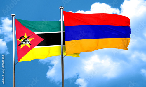 Mozambique flag with Armenia flag  3D rendering