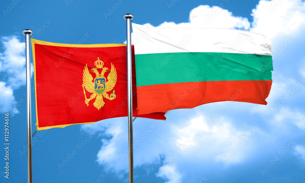 Montenegro flag with Bulgaria flag, 3D rendering Montenegro flag with Bulgaria flag, 3D rendering