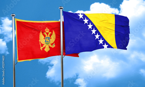 Montenegro flag with Bosnia and Herzegovina flag, 3D rendering