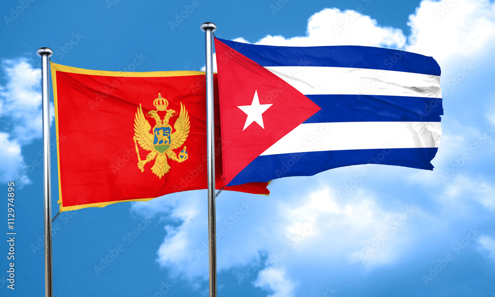 Montenegro flag with cuba flag, 3D rendering Montenegro flag with cuba flag, 3D rendering