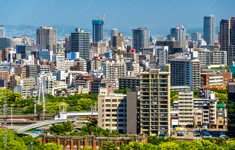 Skyline of Osaka city in Japan