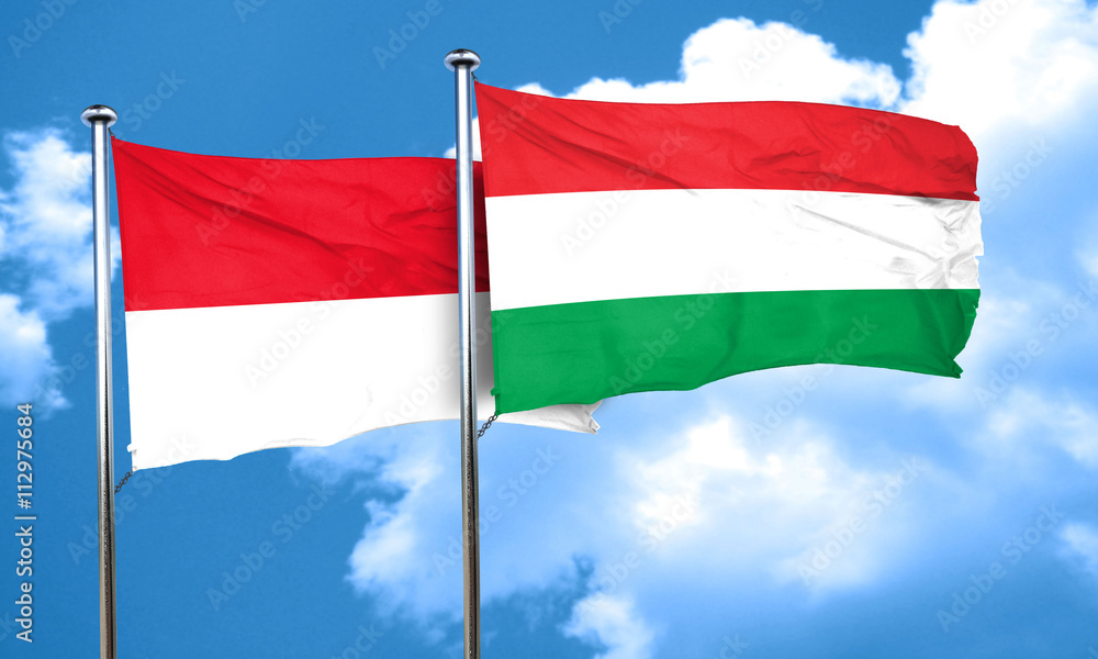 monaco flag with Hungary flag, 3D rendering monaco flag with Hungary flag, 3D rendering