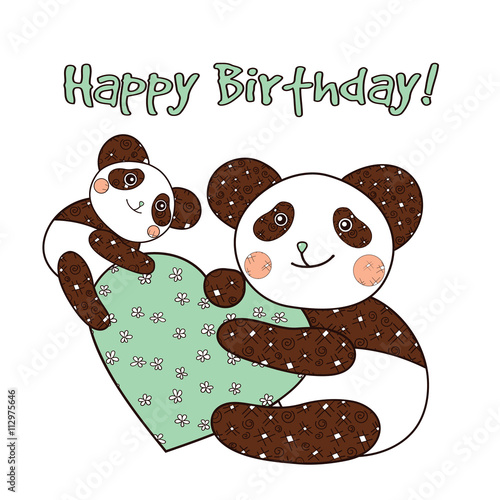 Fototapeta Naklejka Na Ścianę i Meble -  Panda with heart happy birthday card.