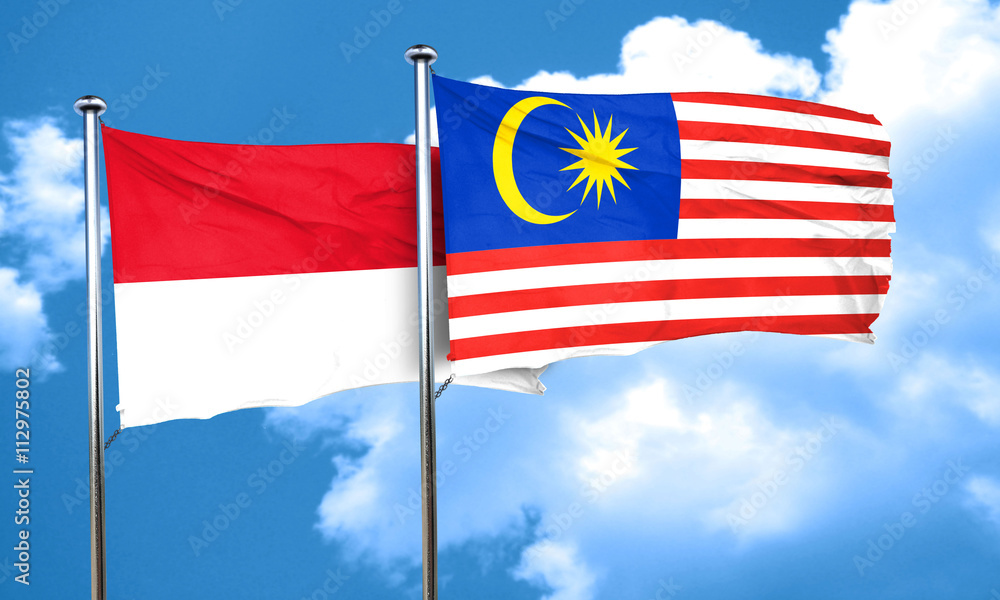 monaco flag with Malaysia flag, 3D rendering