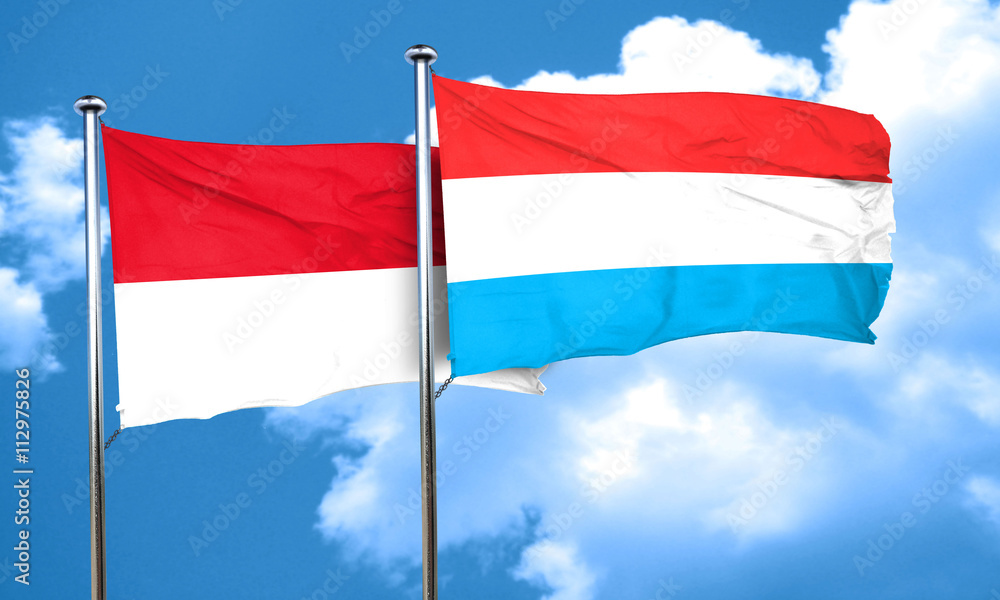 monaco flag with Luxembourg flag, 3D rendering monaco flag with Luxembourg flag, 3D rendering