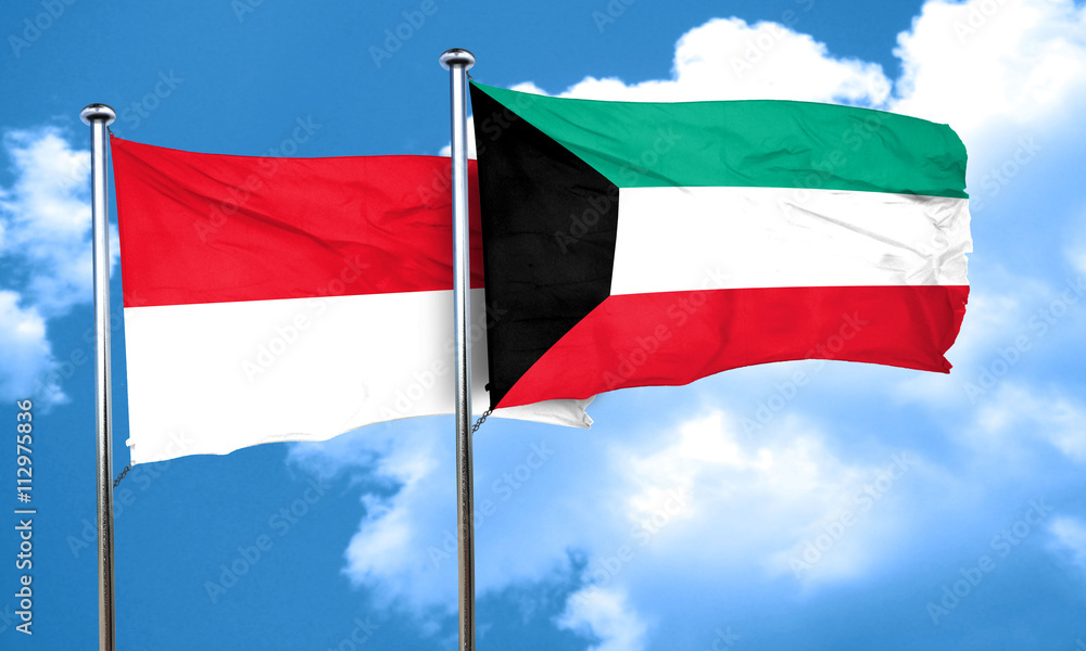 monaco flag with Kuwait flag, 3D rendering monaco flag with Kuwait flag, 3D rendering