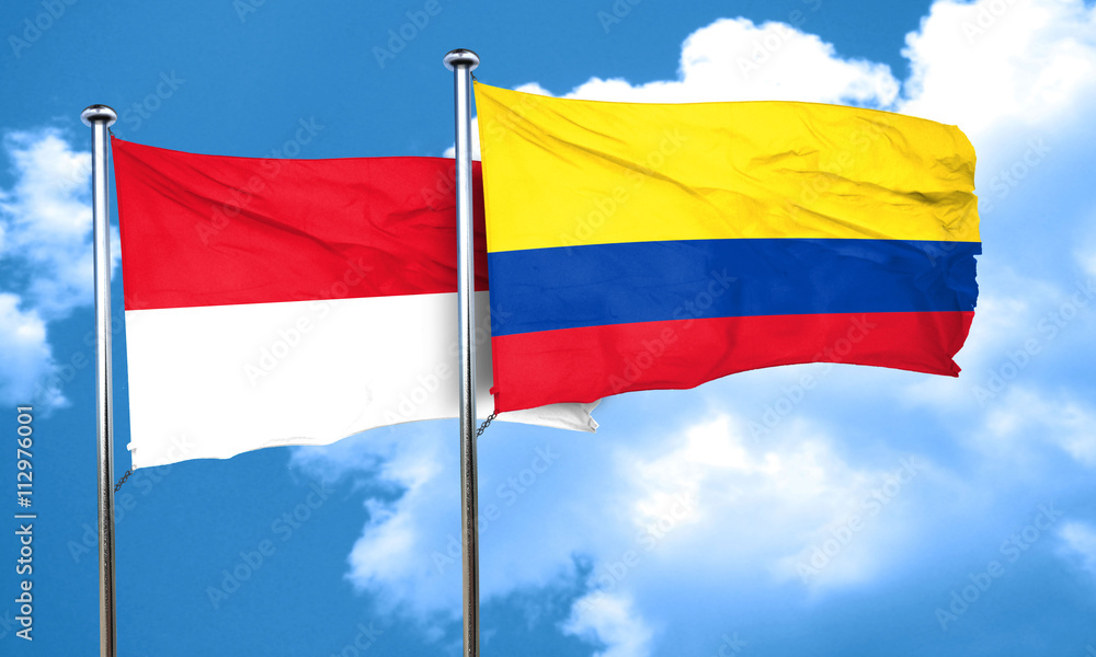 monaco flag with Colombia flag, 3D rendering monaco flag with Colombia flag, 3D rendering