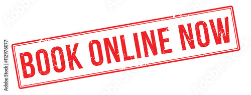 Book online now red rubber stamp on white