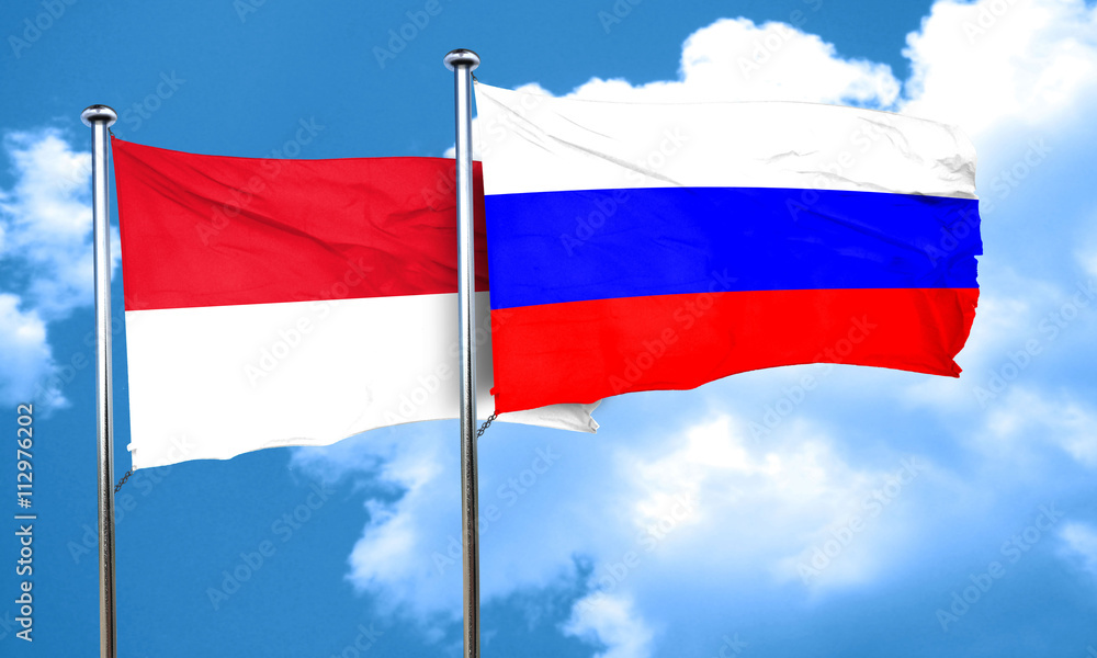 monaco flag with Russia flag, 3D rendering monaco flag with Russia flag, 3D rendering