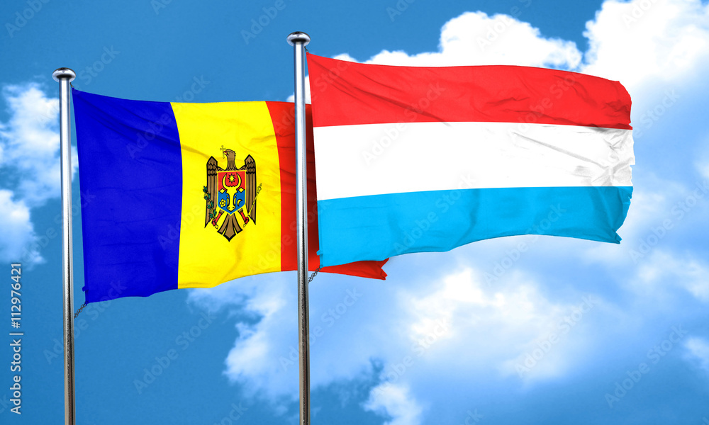 Moldova flag with Luxembourg flag, 3D rendering Moldova flag with Luxembourg flag, 3D rendering