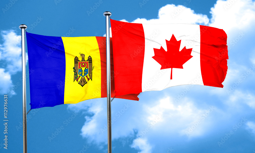 Moldova flag with Canada flag, 3D rendering Moldova flag with Canada flag, 3D rendering