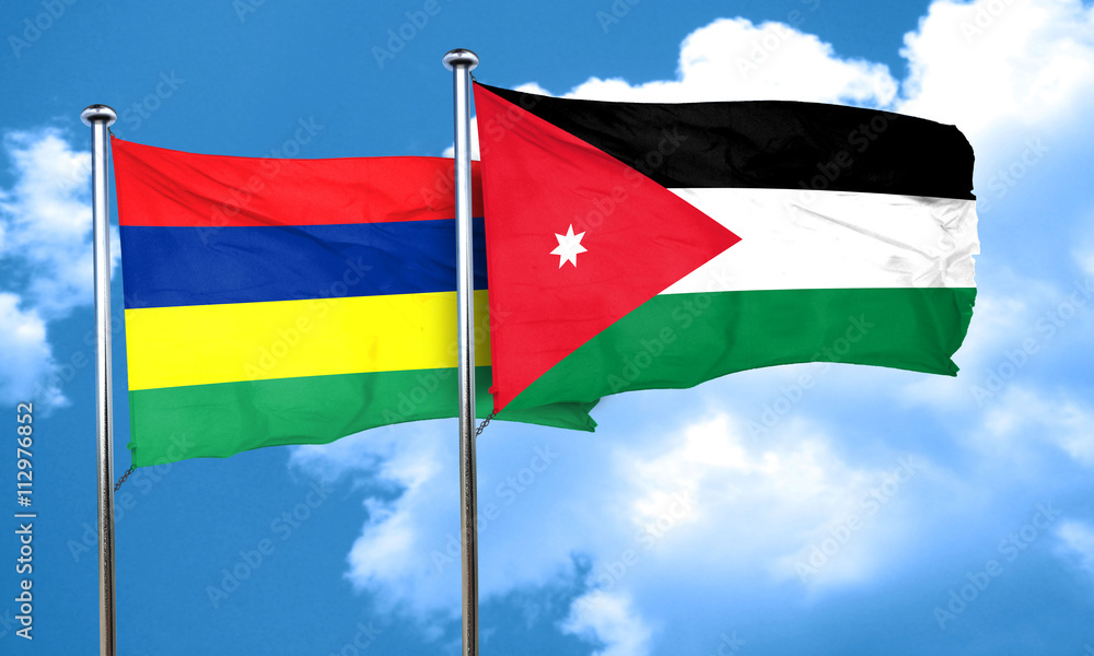 Mauritius flag with Jordan flag, 3D rendering Mauritius flag with Jordan flag, 3D rendering