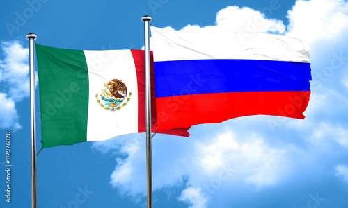mexico flag with Russia flag, 3D rendering