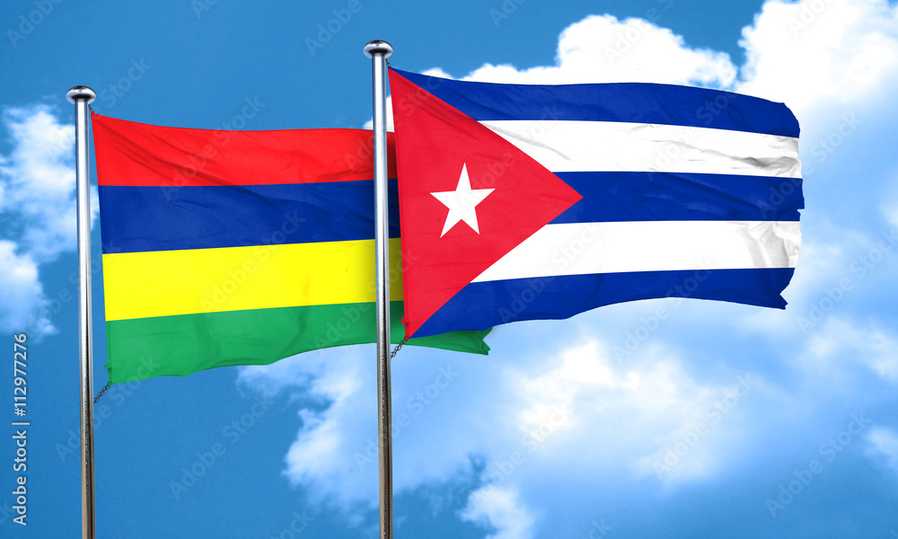 Mauritius flag with cuba flag, 3D rendering Mauritius flag with cuba flag, 3D rendering
